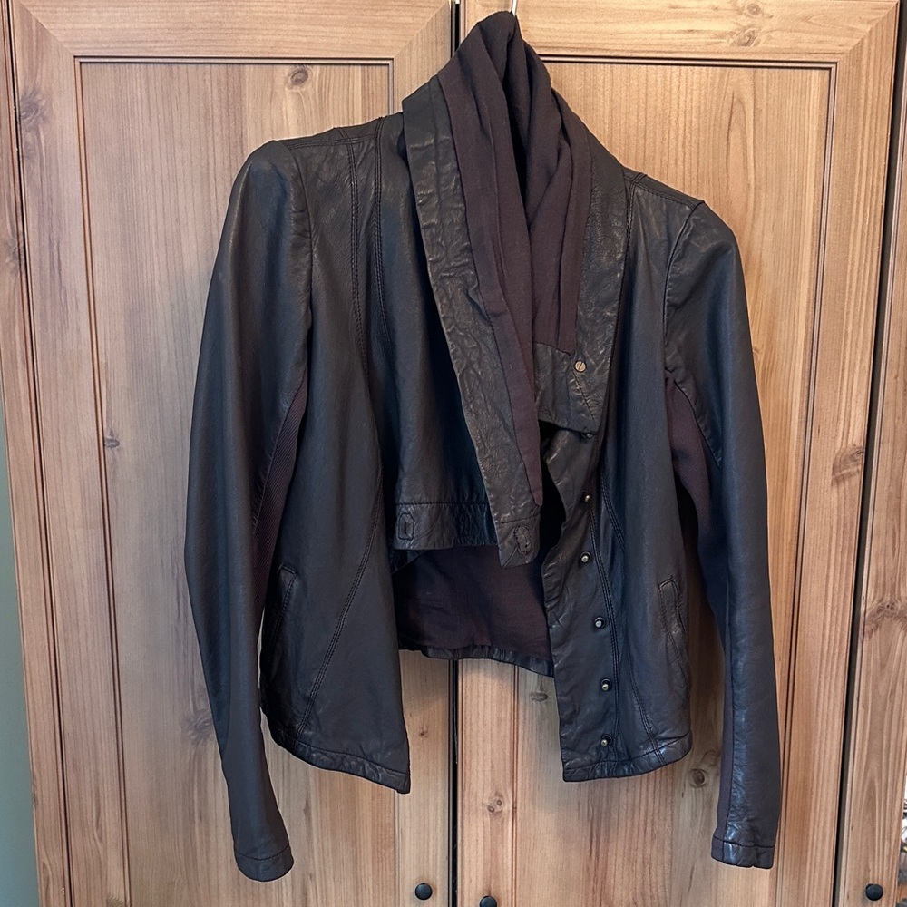 Allsaints brown Leather Jacket with funnel neck